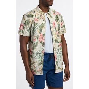 Nifty Genius Hawaiian‎ Floral Button-Up Shirt, Tropical Print Medium